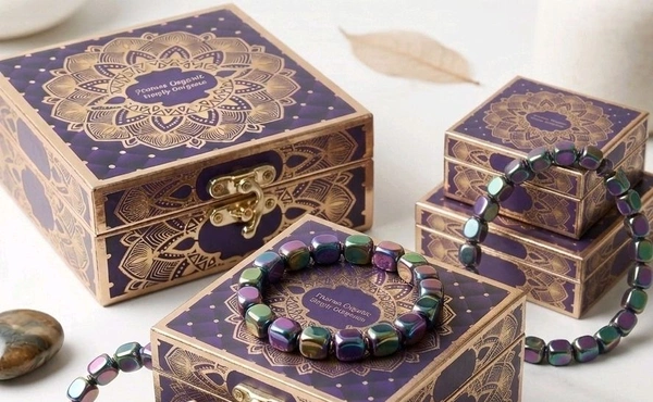 Fab Rainbow Hematite Aura Stone Peacock Blue Bracelet Alternate View